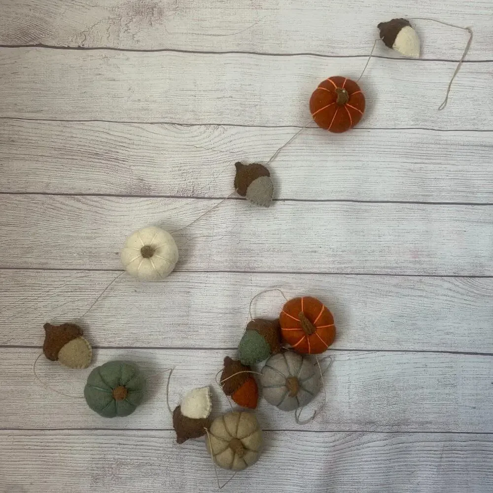 Fall Felt Pumpkin Acorn Garland on Twine String Hanging Loops 6ft Thanksgiving